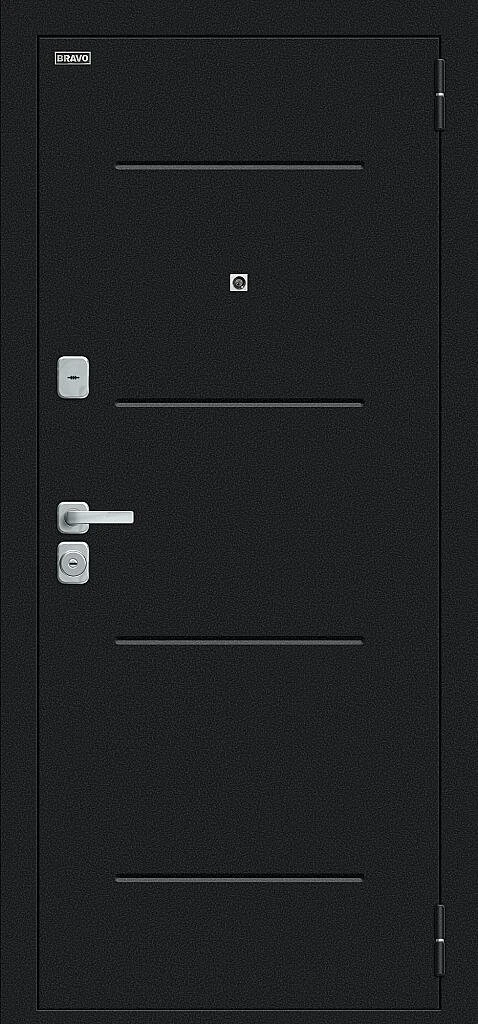 Входная дверь Техно/BChrome Букле черное/Cappuccino Melinga BR6191 внешняя сторона